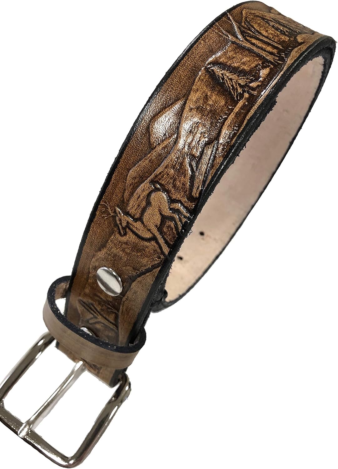 Deer Design Handmade Mens Leather Belt Western Work Casual Belt 1.5" Wide Cocoa Brown