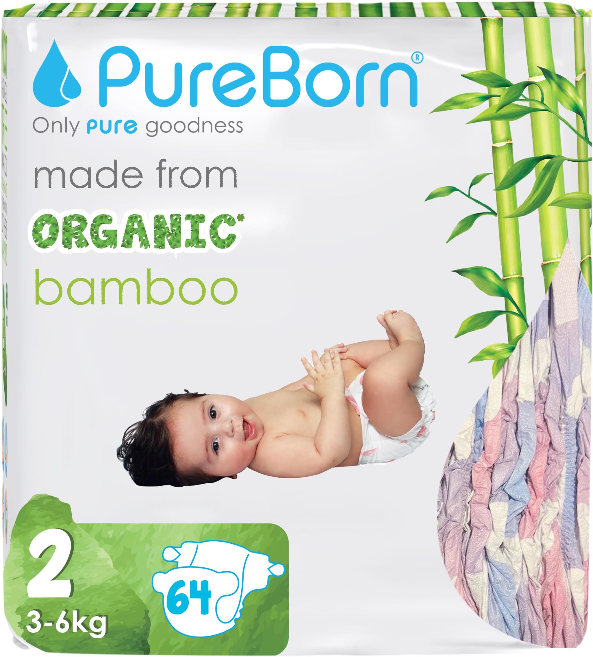 Nappies Pure Organic Bamboo Nappies – Nappies Size 2 Hypoallergenic 64 - Nappies Ultra Soft (3-6 kg) 100% Plant Based Eco Friendly Assorted Print
