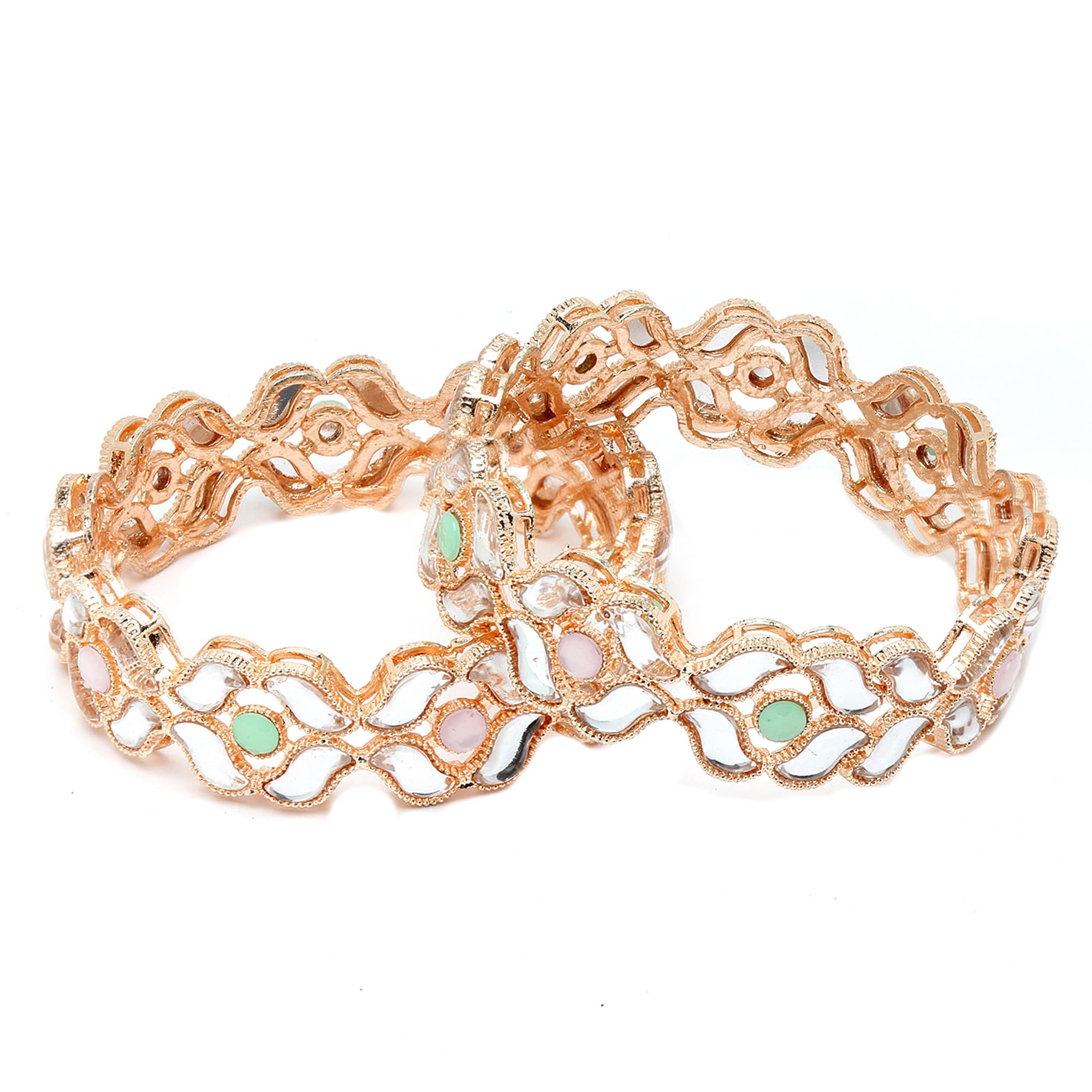 ZENEME Set of 2 Rose Gold-Plated Lime Green & Pink Artificial Stones studded Bangles for Women & Girls (2.4) (Style_02, 2.8 Inches) (B0C9V4DP6B) Amazon Price History, Amazon Price Tracker