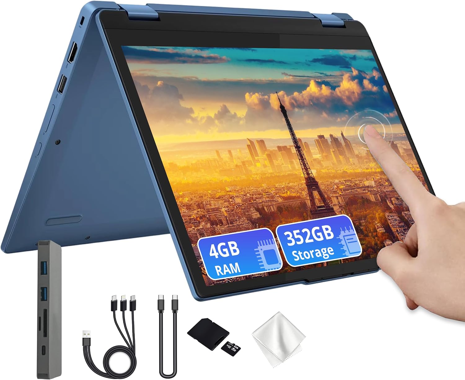 Lenovo IdeaPad Flex 3i Chromebook 12.2" 2K Touchscreen 2-in-1 Laptop, Intel Processor N100, 4GB LPDDR5, 352GB Storage(64GB eMMC&288GB Docking Station), Intel UHD Graphics, HD Camera, Chrome OS, Blue
