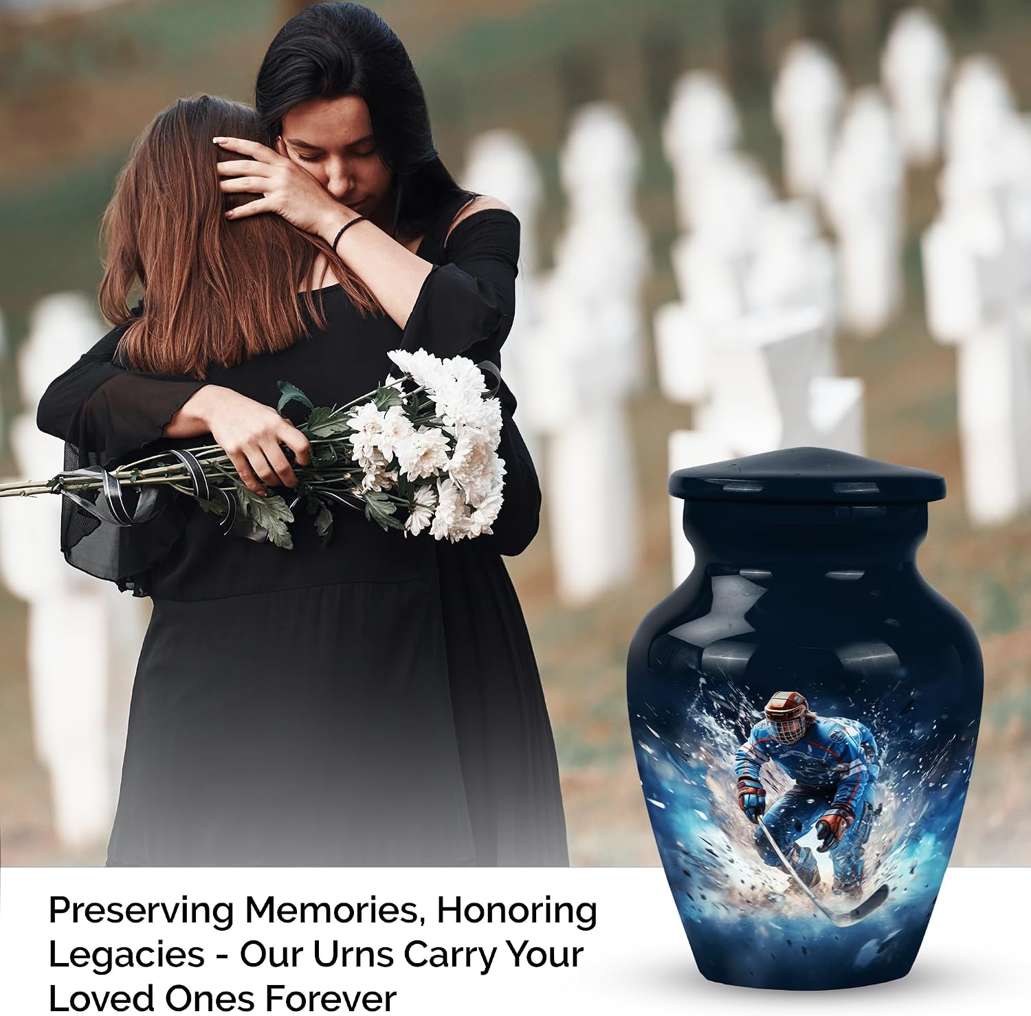 Glacial Charge Hockey Urn, Urn for Ashes Adult Male, Cremation Urn Human Ashes, Memory Box for Keepsakes, Decorative Urns, Memorial Gifts,3" Set of 4
