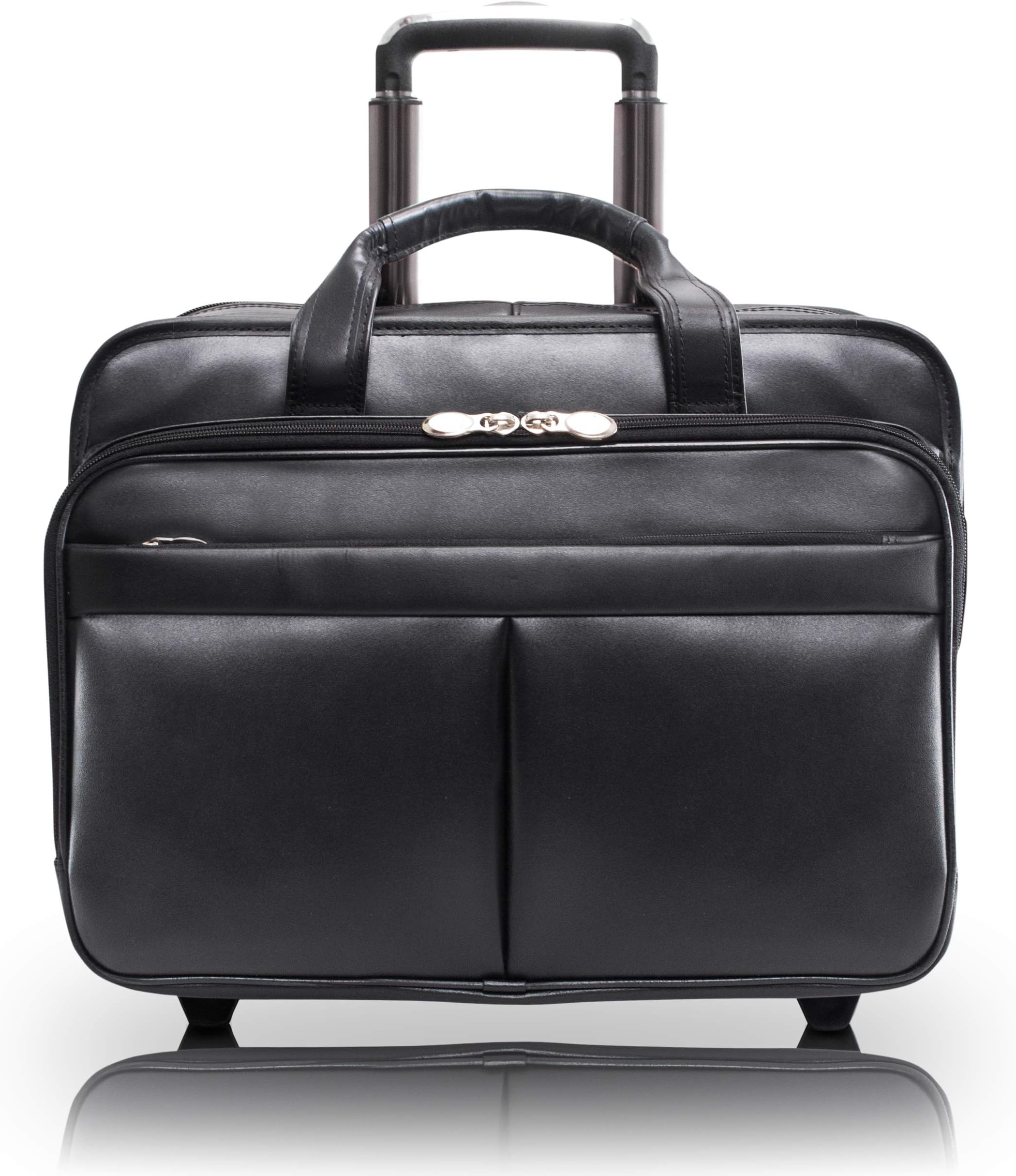 McKlein, L Series, Bowery, Top Grain Cowhide Leather, 15" Leather Wheeled Laptop Briefcase, Black (87855)
