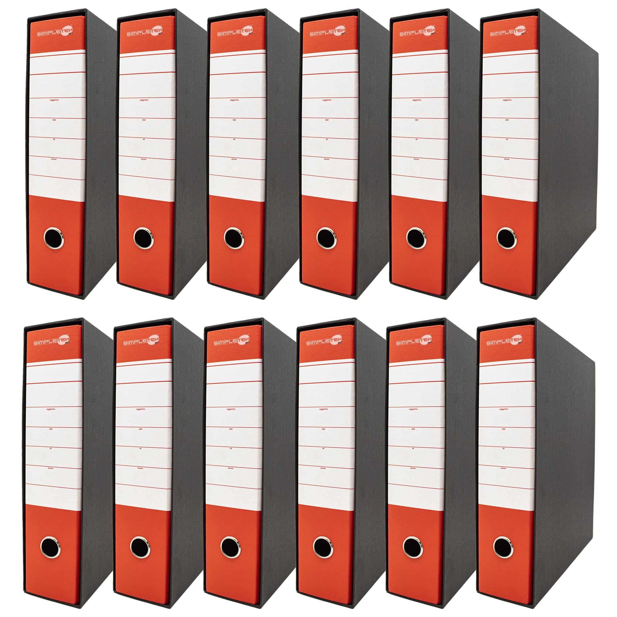 SIMPLETEK - 12x Raccoglitore ad Anelli per Buste e Documenti Rosso Nero Registratore Protocollo 0201150 P.RO (12 pezzi)