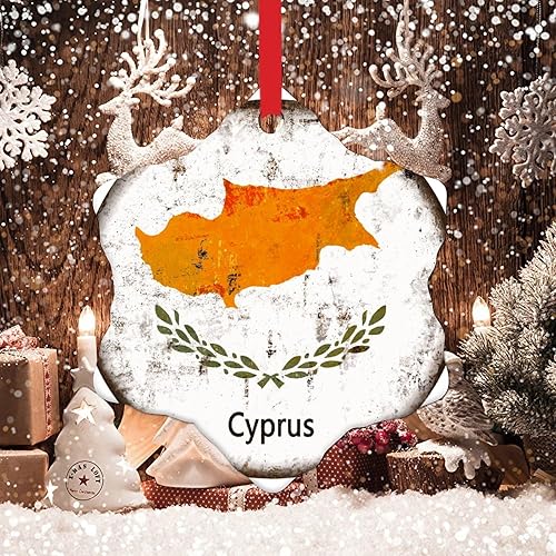 Vista 132 de Chipre - Adornos colgantes para árbol de Navidad, bandera nacional de Chipre, adornos de cerámica para decoraciones de Navidad, regalo de viajero