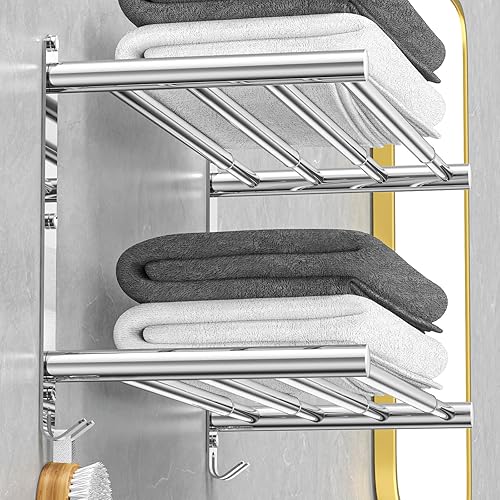 Toallero ajustable para montaje en pared de baño, 17-30.7 pulgadas, toallero adhesivo de acero inoxidable para baño, cocina, doble toallero