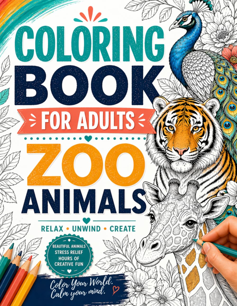 Coloring Book for Adults Zoo Animals: 40 Relaxing Wildlife Scenes for Stress Relief and Mindful Creativity