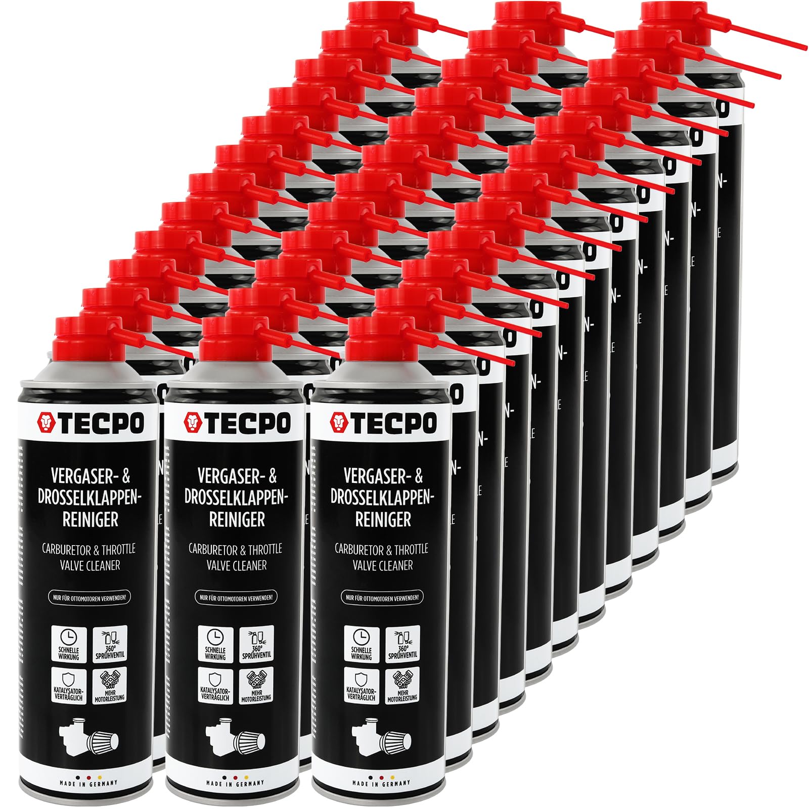 TECPO Nettoyant pour carburateur et papillon - 36 x 500 ml - Solvant AGR - Nettoyant pour valve - Nettoyant carburateur - Injecteurs - Nettoyant d'admission