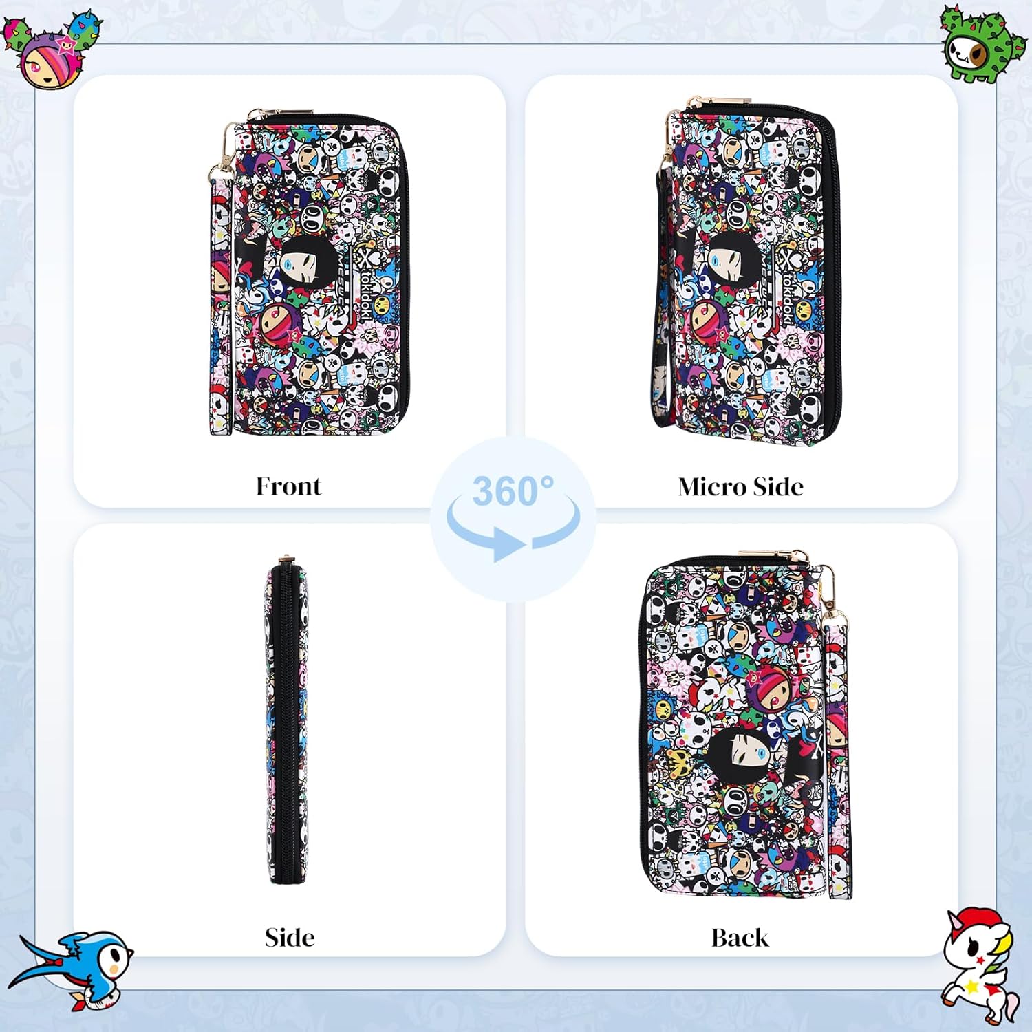 Tokidoki Wallet Black Clutch Wallet Credit Card Holder Large Capacity Travel Purse Wristlet for Women Girl (WA-Signature Girl) - Image 5