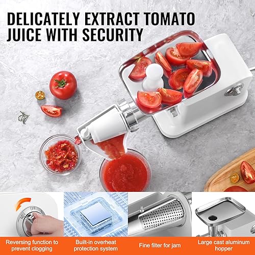 Miniatura 6 de Happybuy Colador eléctrico del tomate 700W, 5.5 LBSMin Salsa Maker, Molino de alimentos del motor de cobre puro, función inversa