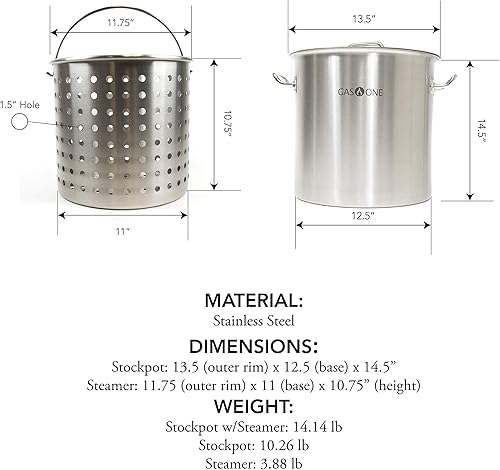 Miniatura 2 de Gas One Olla de 32 cuartos de galón – Multiuso – Parte inferior de tres capas de acero inoxidable con olla multiusos para freidora de vapor y cesta