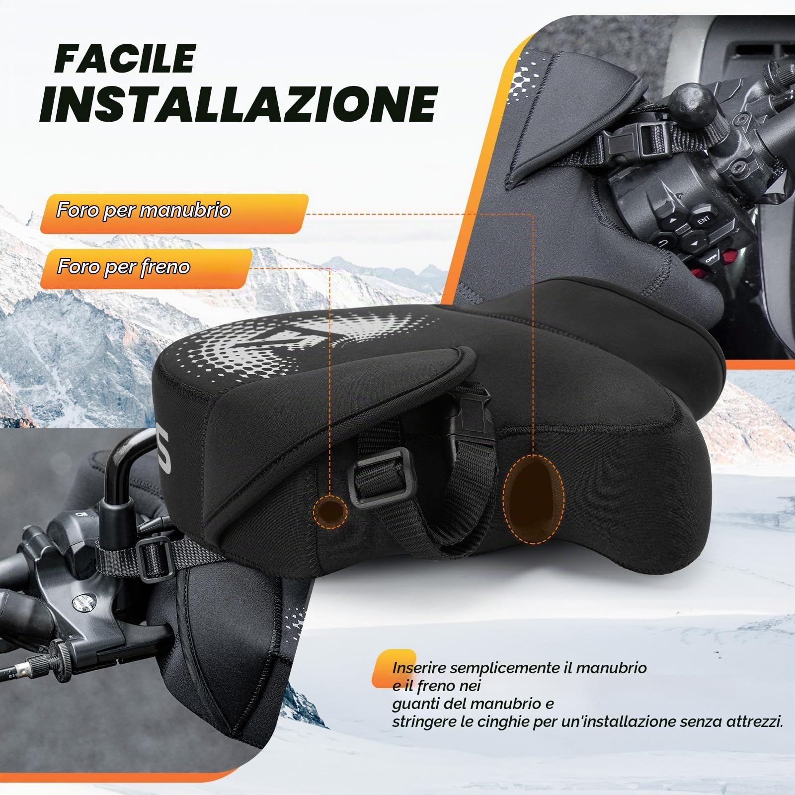 ROCKBROS Guanti da manubrio per moto, antivento, invernali, caldi, per manubrio moto, per uomo e donna, scooter, motocross, quad, bici elettrica, taglia unica