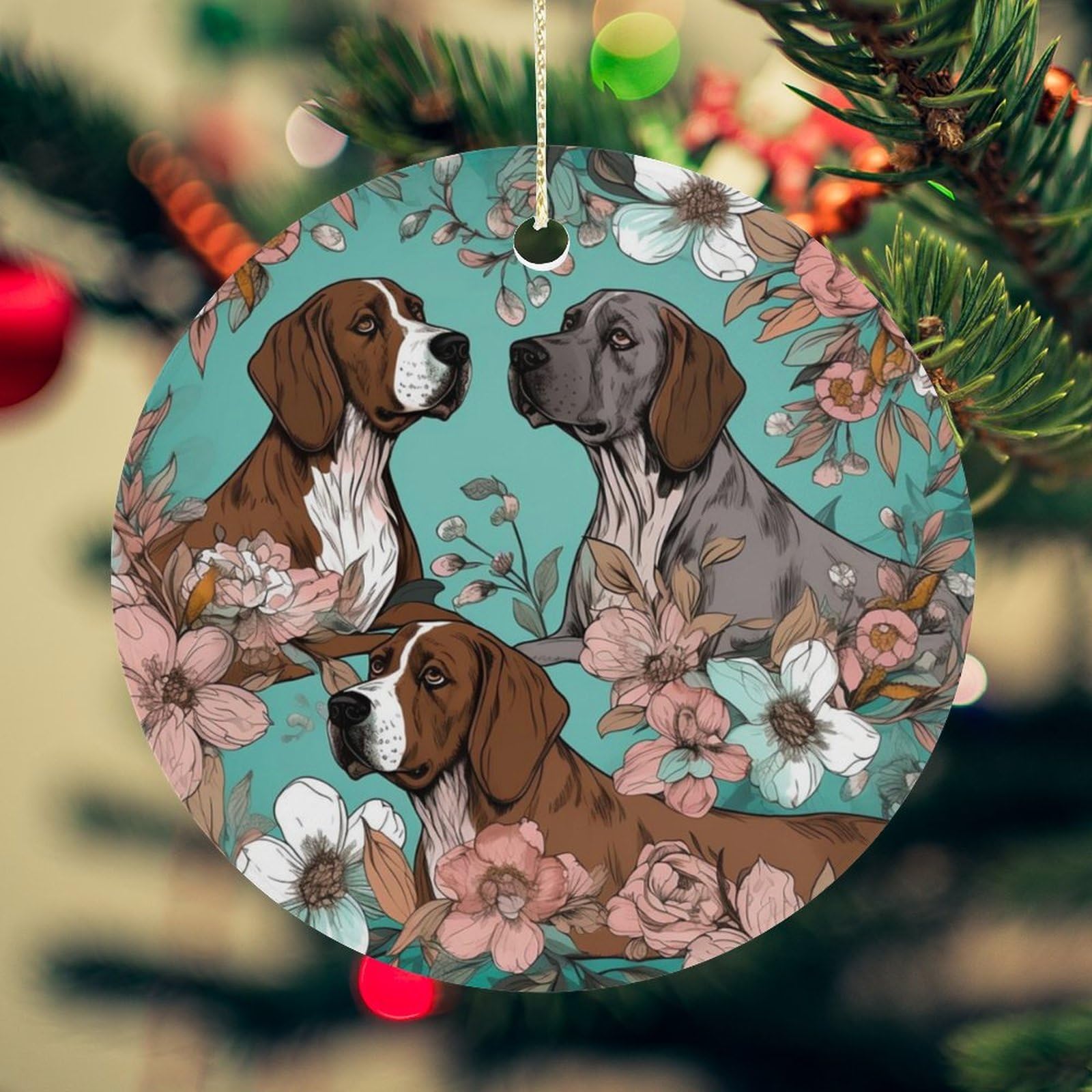 Animal Christmas Ornament for Christmas Tree Ceramic Round Ornament Winter Holiday Keepsake Gift 2.7" Christmas Tree Hanging Decorations Circle Ceramic Pendant Xmas Gift