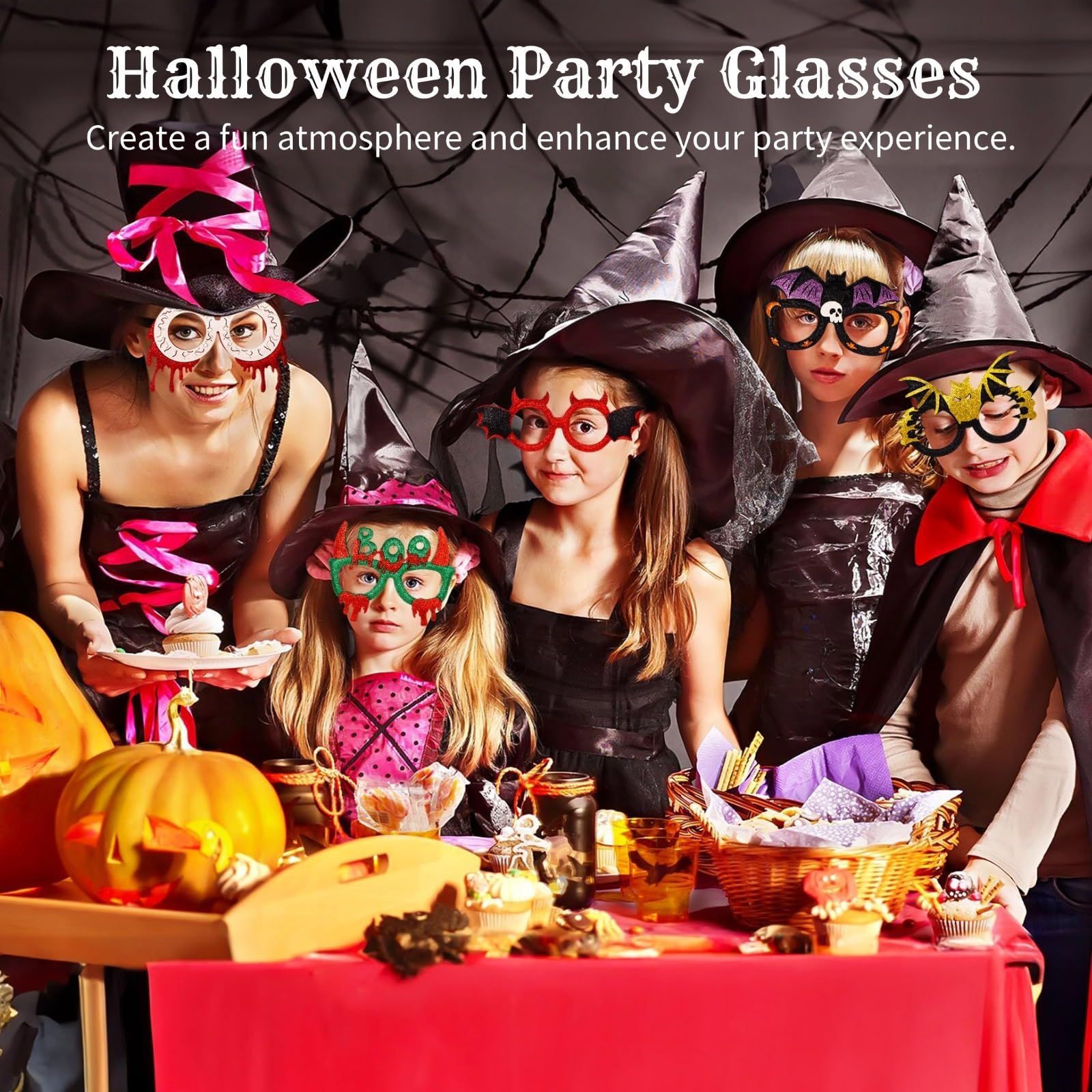 Generisch 12 Stk. Halloween Brillen, Glitzer Party Brillen für Halloween, gruselige Brillengestelle für Jugendliche und Erwachsene, lustige Foto Requisiten, Mitgebsel für die Halloween Party