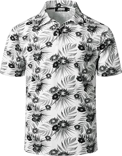 JOGAL Polo de golf para hombre, manga corta, secado rápido, absorbe la humedad, camiseta de verano estampada