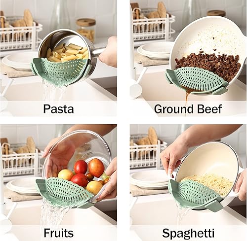 Miniatura 4 de Colador ajustable sobre el fregadero, colador de silicona con clip para ollas y coladores de plástico, cesta escurridor para alimentos, pasta,
