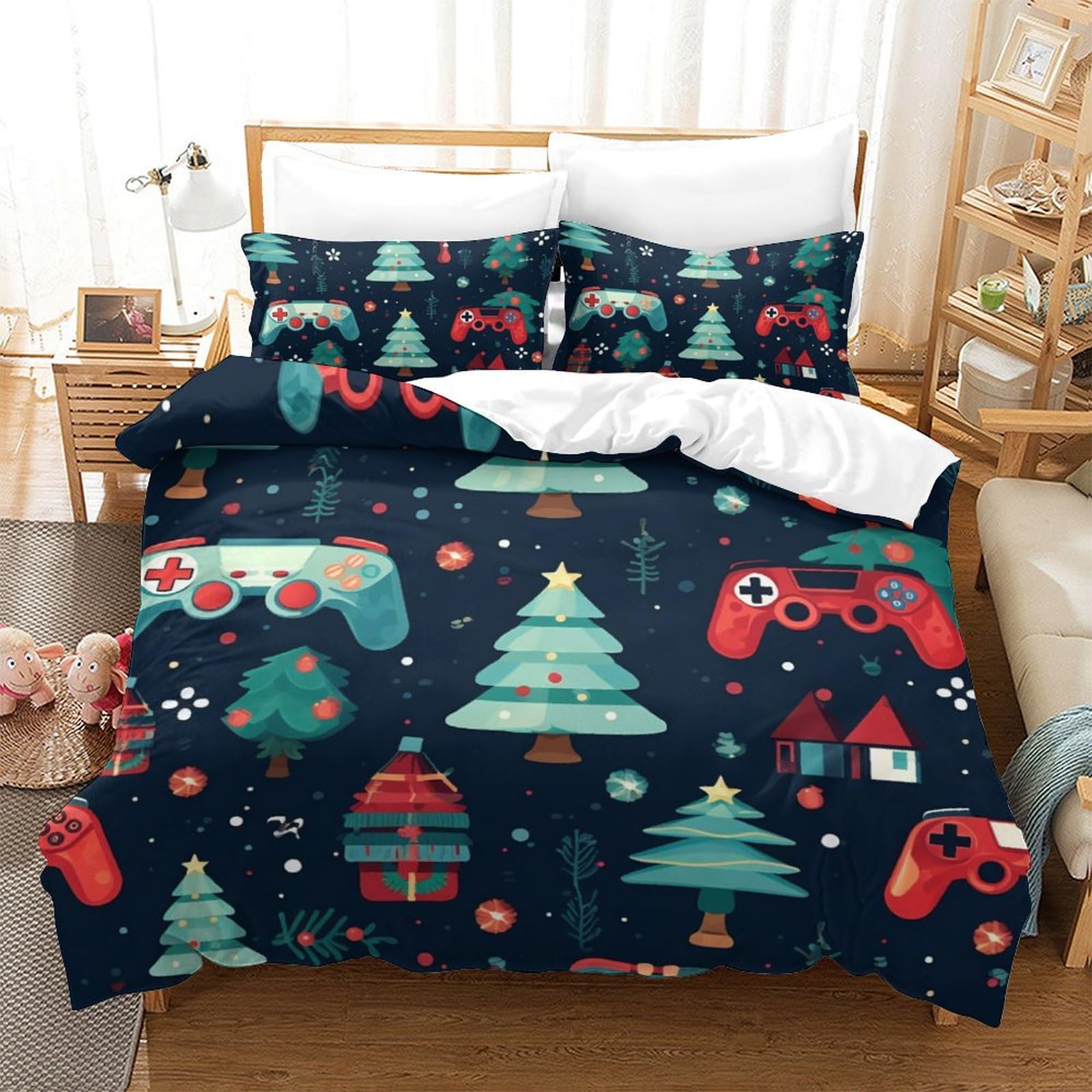 Housse de couette jeux impression 3D King 220x240cm parure de lit microfibre 3 pièces