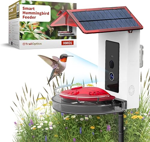Comedero solar inteligente para colibríes con cámara 1080P 2MP de alta definición y WiFi AI identificación de pájaros, foso protector de hormigas,