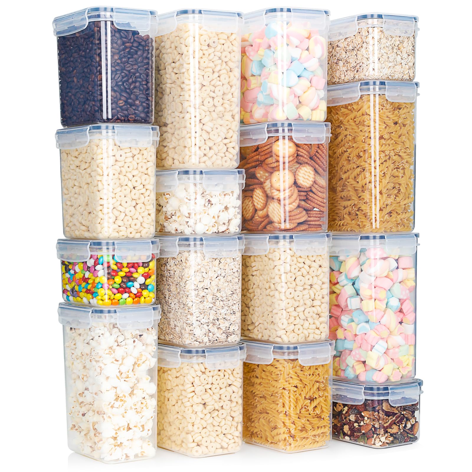 Cozary Boîtes de Rangement Alimentaire Hermétiques avec Couvercle – Lot de 16 Contenants Sans BPA pour la Conservation de Céréales, Farine et Aliments – Organizer Cuisine pour Placard et Tiroir