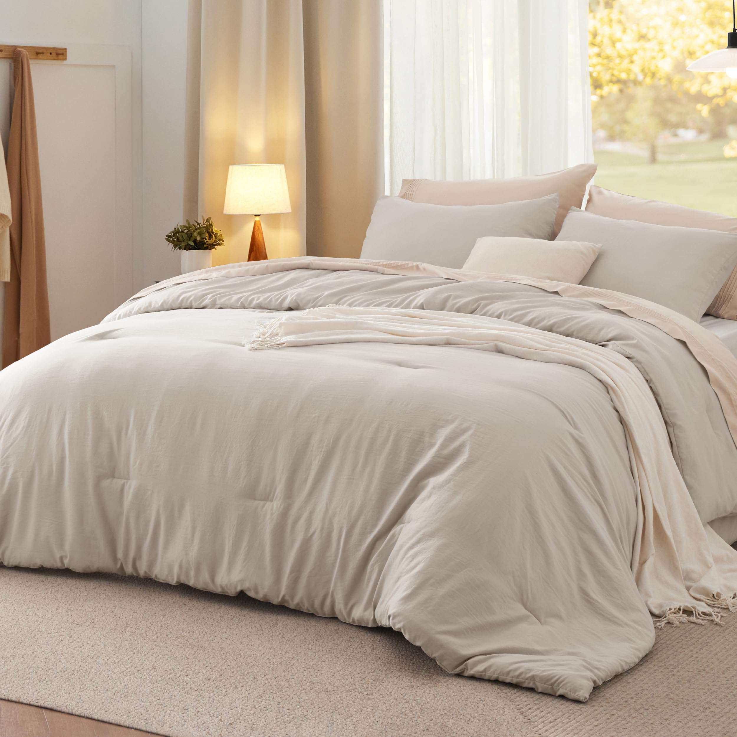 Bedsure California King Comforter Set, Sand Soft Prewashed Bedding for All Seasons, 3 Pieces GentleSoft™ Down Alternative Bed Set, 1 Lightweight Comforter (104"x96") and 2 Pillowcases (20"x36")