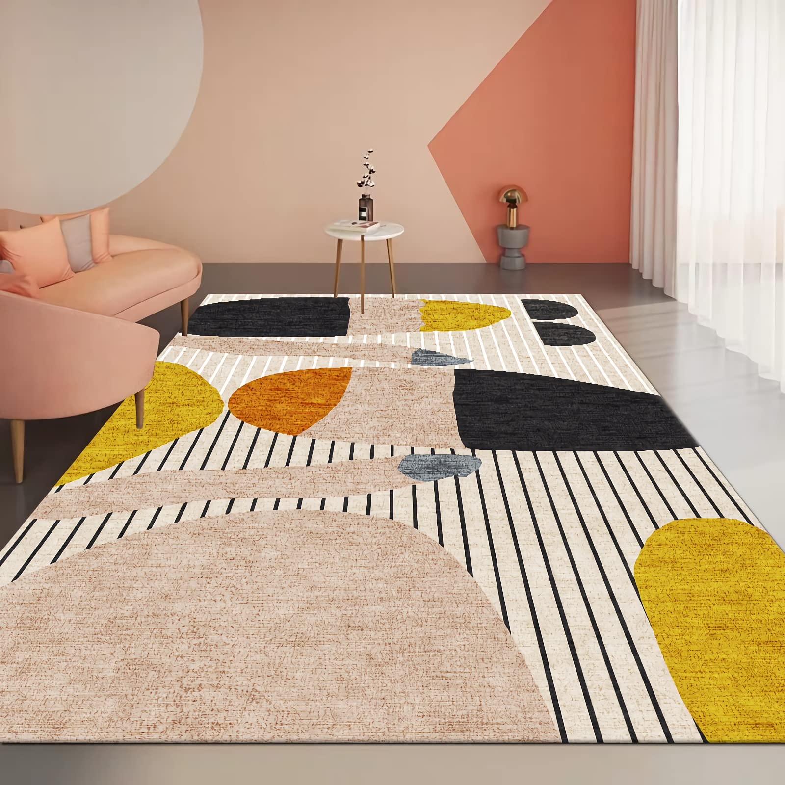 Tapis Tapis Chambre Fille déco Salon Motif géométrique de griffonnage Mignon à Rayures Noires Jaunes Tapis Chambre ado Garcon 60x160cm