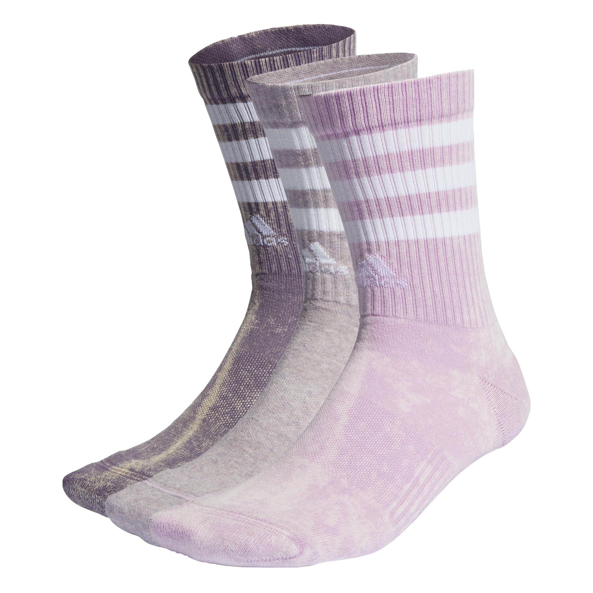 adidas Unisex 3-Stripes Stonewash Crew Socks 3 Pairs, Shadow Violet/Bliss Lilac/White, 11-12.5 UK