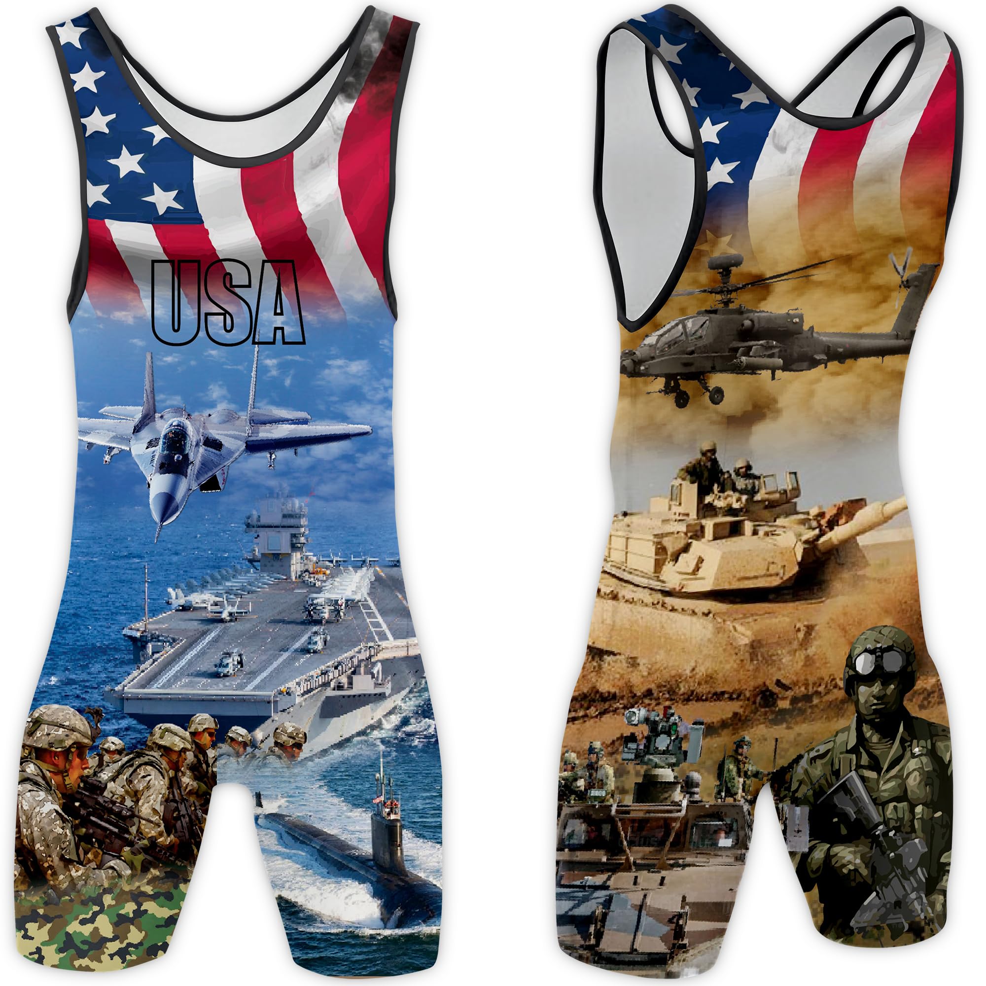 4-Time Army - Navy USA Sublimated Wrestling Singlet, Blue size 2XL — image 1