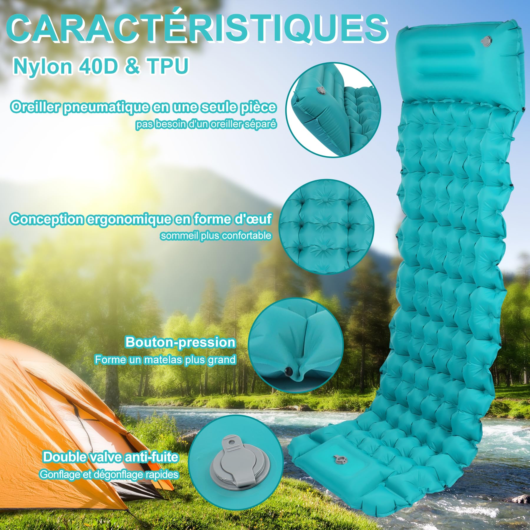 Matelas De Camping Auto-gonflant 183 X 51 Cm - Tapis De Sol Isolant Pour Randonnée, Tente, Confort Extérieur