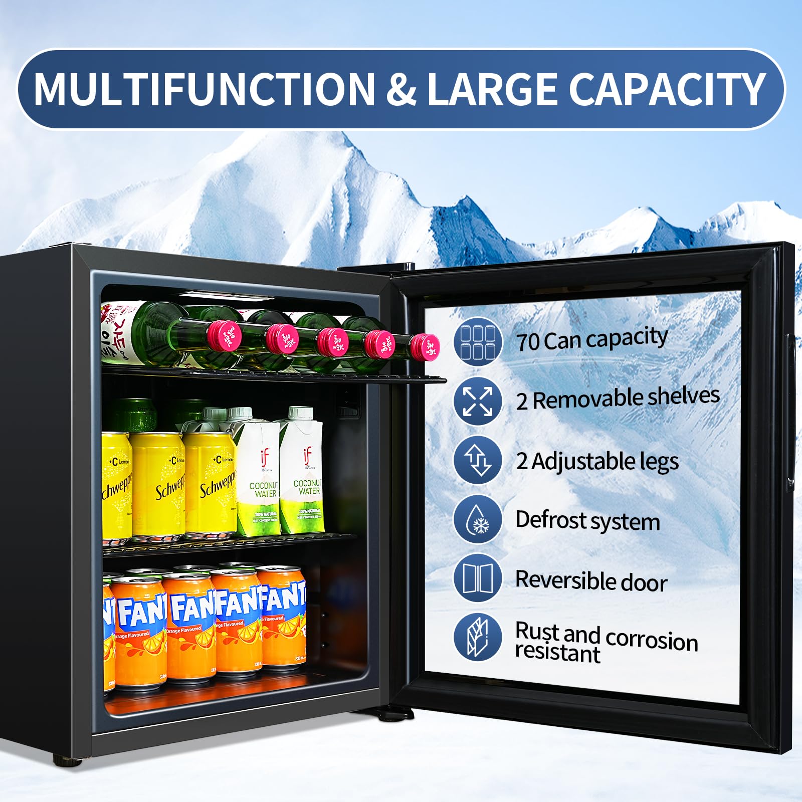 Beverage Refrigerator Cooler,Mini Fridge,Free Standing,1.6 Cu.Ft Cools Down To 32 ℉,Stainless Steel,LED Touchscreen Digital Temp Control,Under Counter,Double-Layer Glass Door,Adjustable Shelves,Black on Fridge.com - View 6