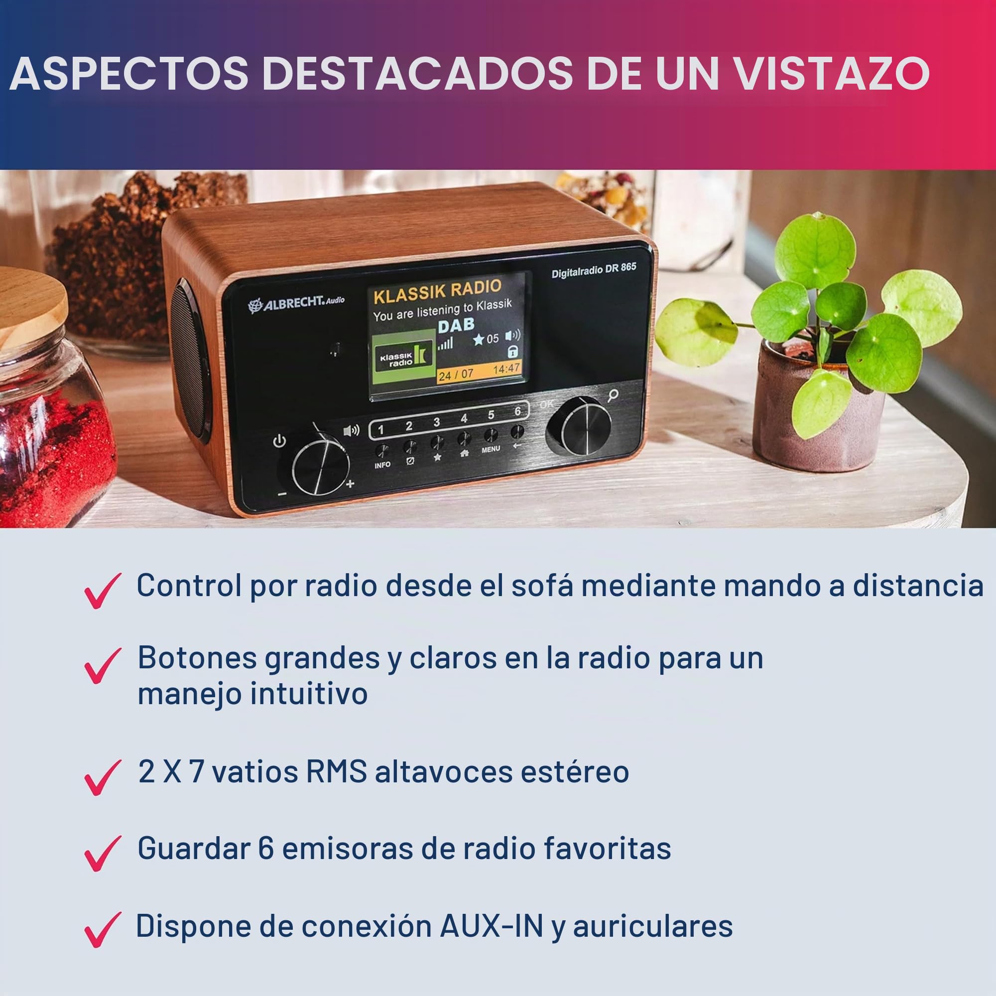 Albrecht DR 865 - Radio para Personas Mayores con Pantalla Grande de 4"