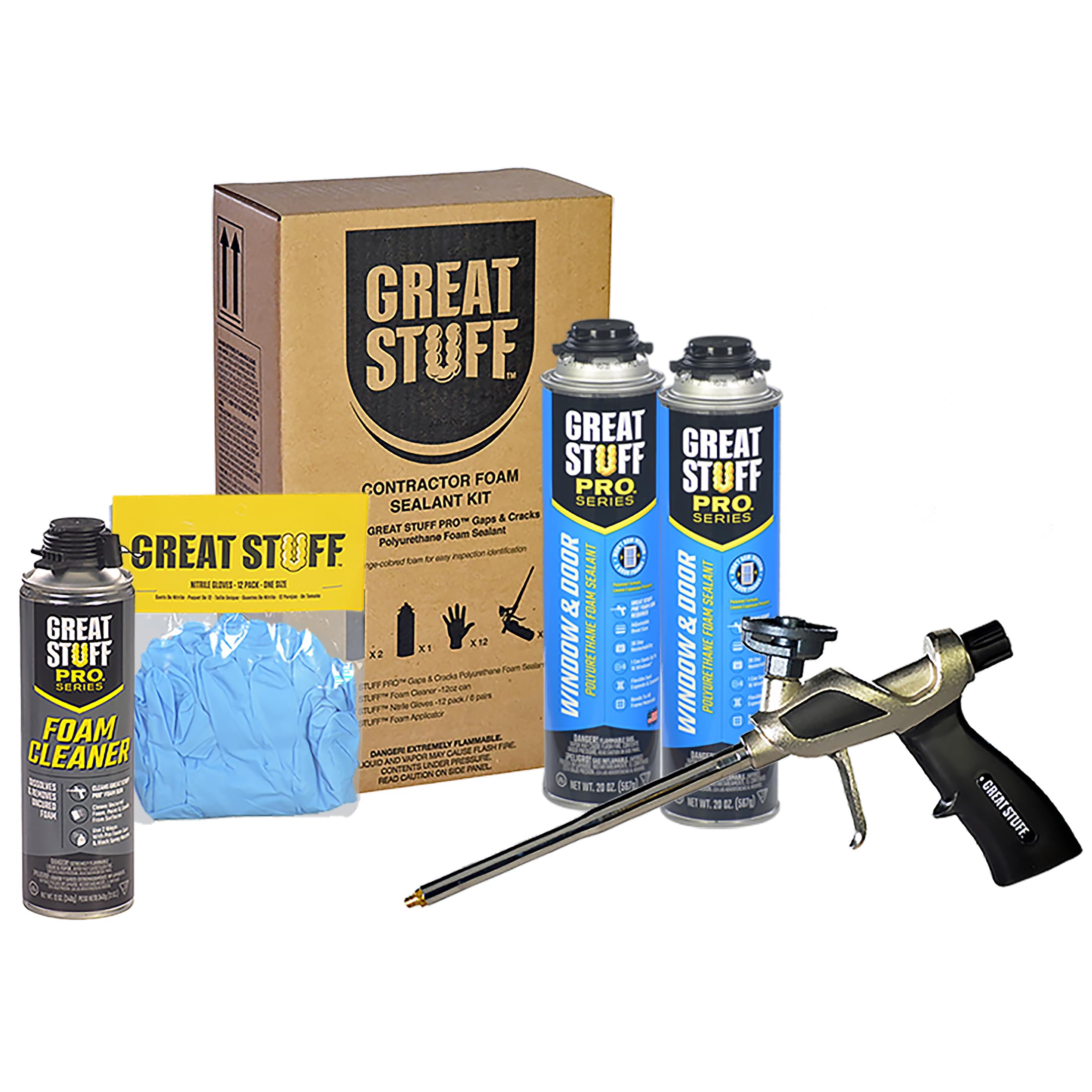 Window & Door Spray Foam Kit – Low Expansion Off White Sealant – Includes Great Stuff Foam Gun, Gloves, Cleaner