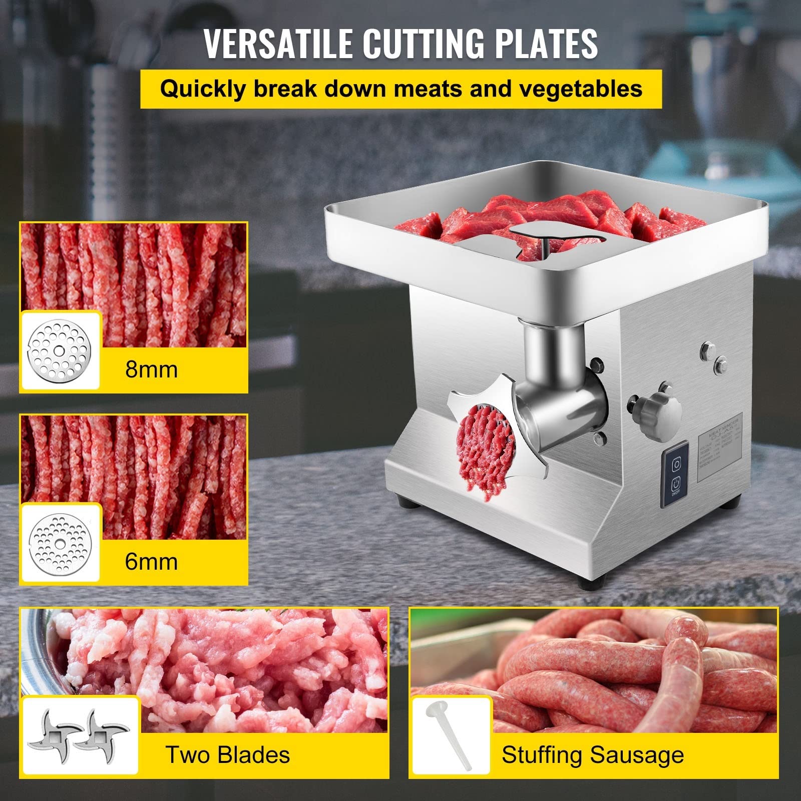 Picadora de carne eléctrica 250Kg/H 300Kg/H Procesador alimentos comercial Relleno salchichas casera alta resistencia Estabilidad Garantizada(300kg per hour)