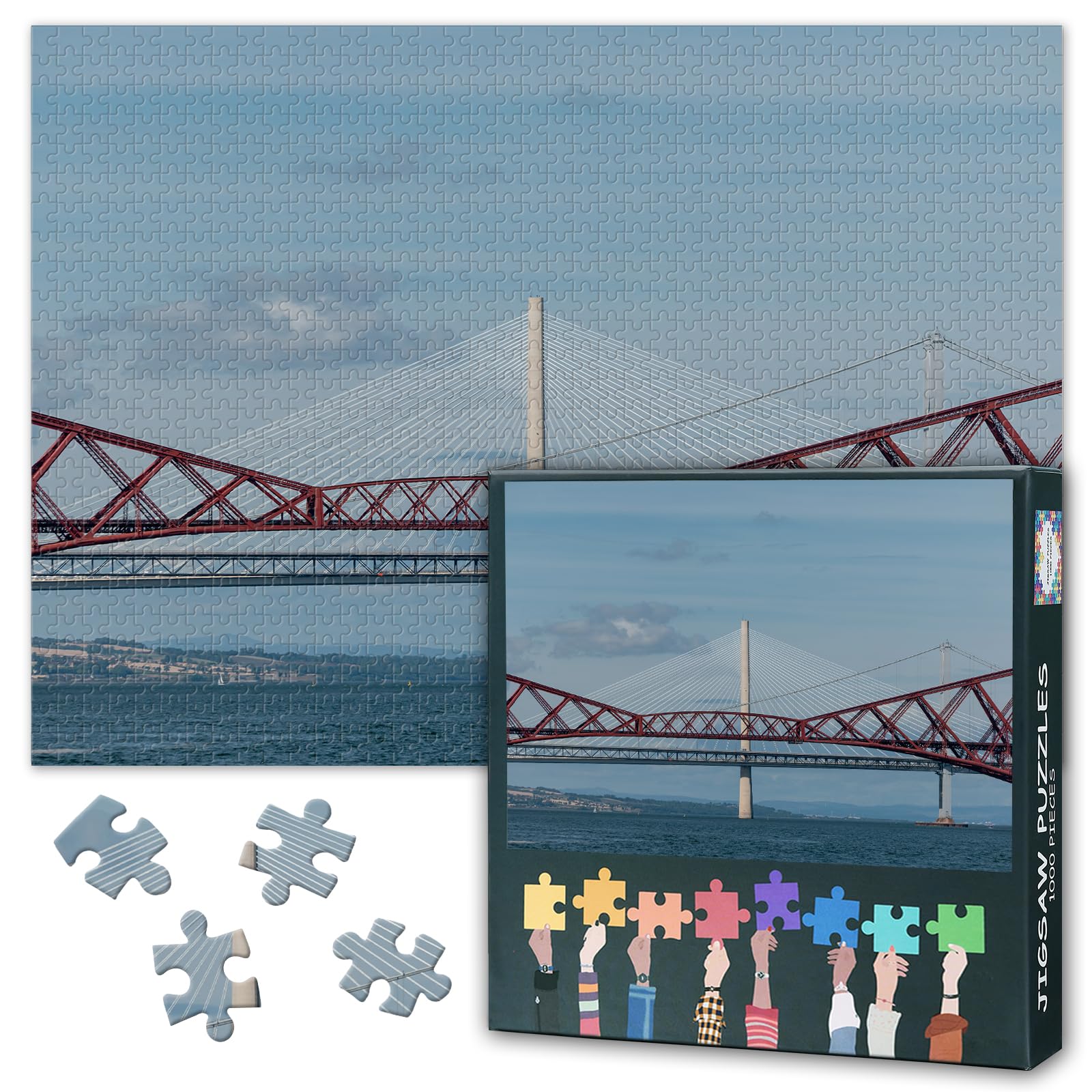 Queensferry Crossing Puzzles for Adults 1000 Pieces, Rail, Road Jigsaw Puzzles, Firth of Forth Adult Puzzle for Adults, Educational Fun Games or Toys for Elders Friends 20X27 INCH — image 1