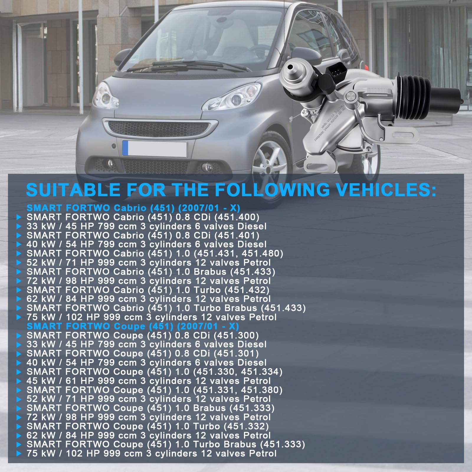 Actuador del cilindro esclavo del embrague de repuesto para Smart Fortwo II Coupe Cabrio 451 0.8 1.0 Número de pieza 4512500062 3981000066 3981000082