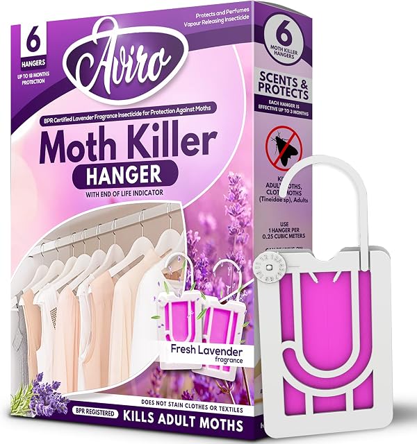 Aviro Moth Repellent For Wardrobes - 6 Moth Killer Hangers With Natural Lavender Scent. Highly Effective Moth Killer For Wardrobes, Drawers And Clothes Storage. Easy To Use Moth Repellent For Clothes