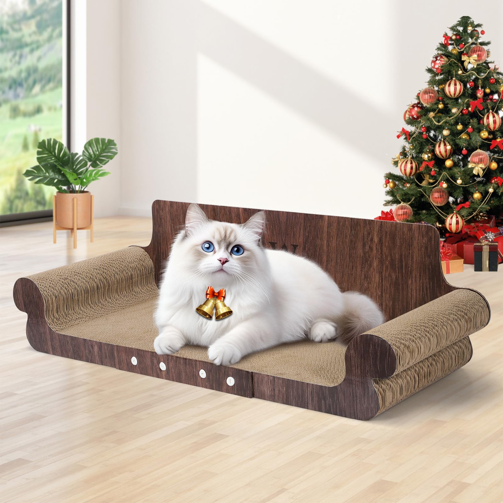 Extra Large Cat Scratcher Bed, 32 Inch Cat Scratching Board Cat Couch, Durable Cardboard Cat Scratcher Lounger, Modern Stylish Cats Bed for Indoor Cats, Furniture Protector