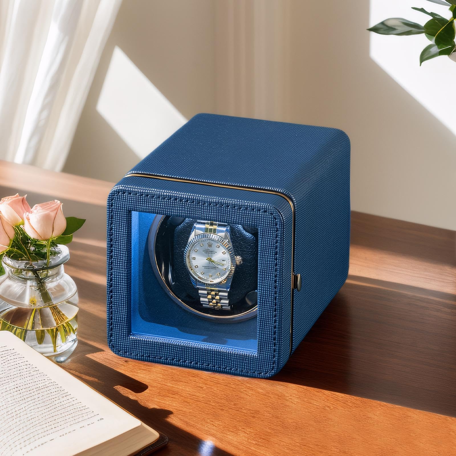 Remontoir automatique pour montres automatiques - Câble de charge USB - Boîtier en cuir synthétique avec moteur silencieux