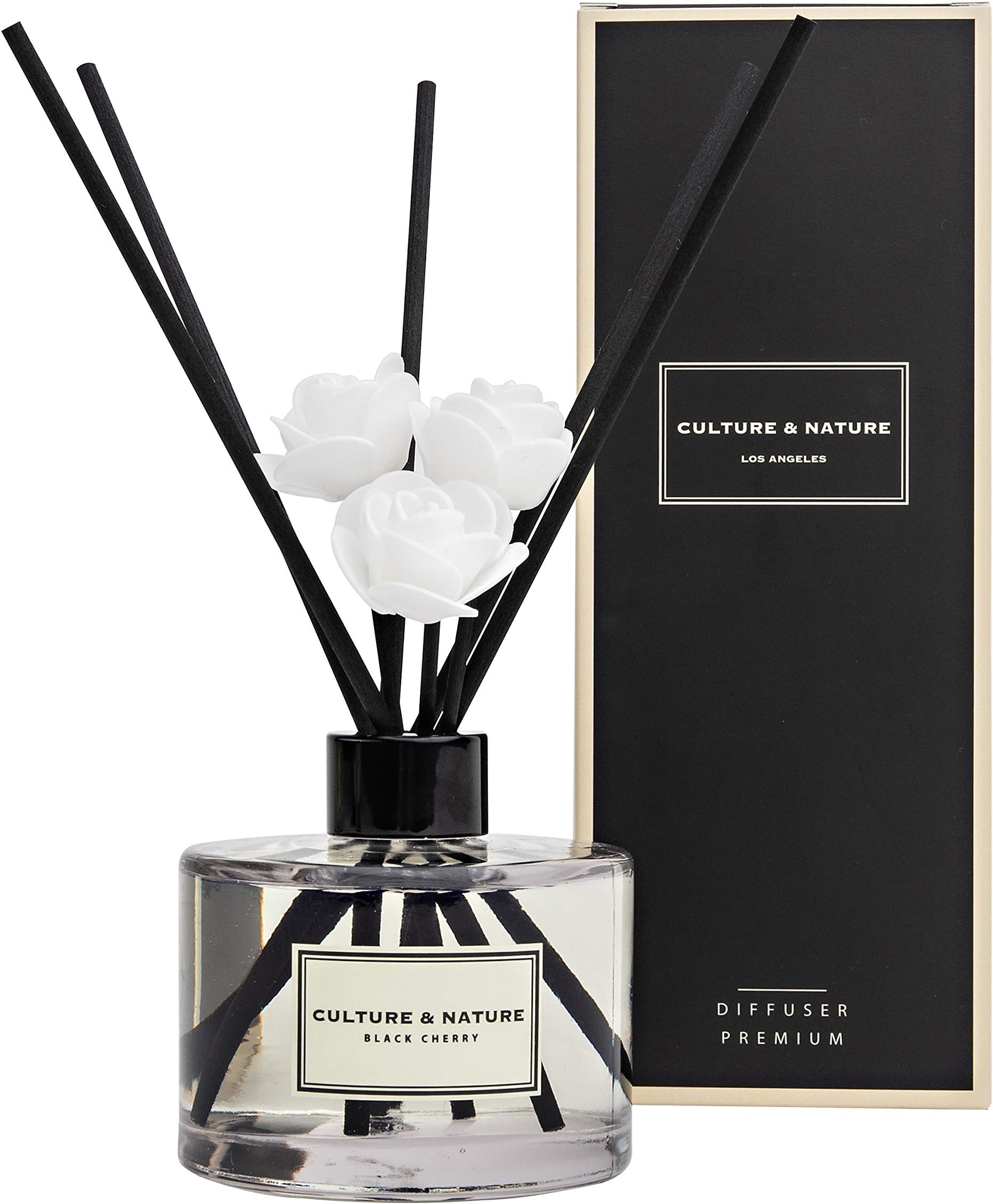 Reed Diffuser Set 6.7oz (200ml) Black Cherry Scented Diffuser with Sticks Home Fragrance Reed Diffuser for Bathroom Shelf Decor