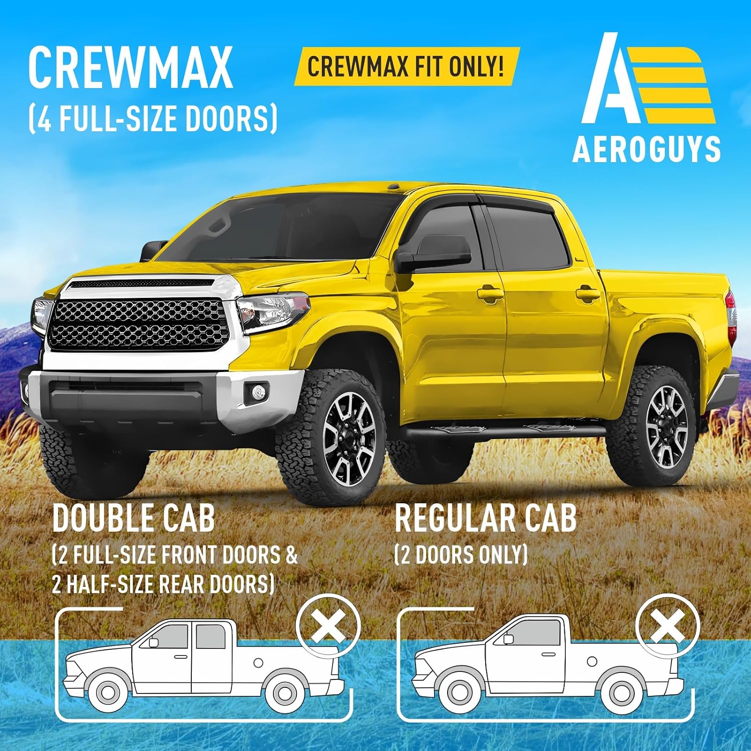 Extra Durable Window Deflectors Tape-On Window Visors Rain Guards Fit for Toyota Tundra 2007-2021 CrewMax, Sun Visors, Wind Vent for Shades, Exterior Car Accessories - 4 pcs. AG0914
