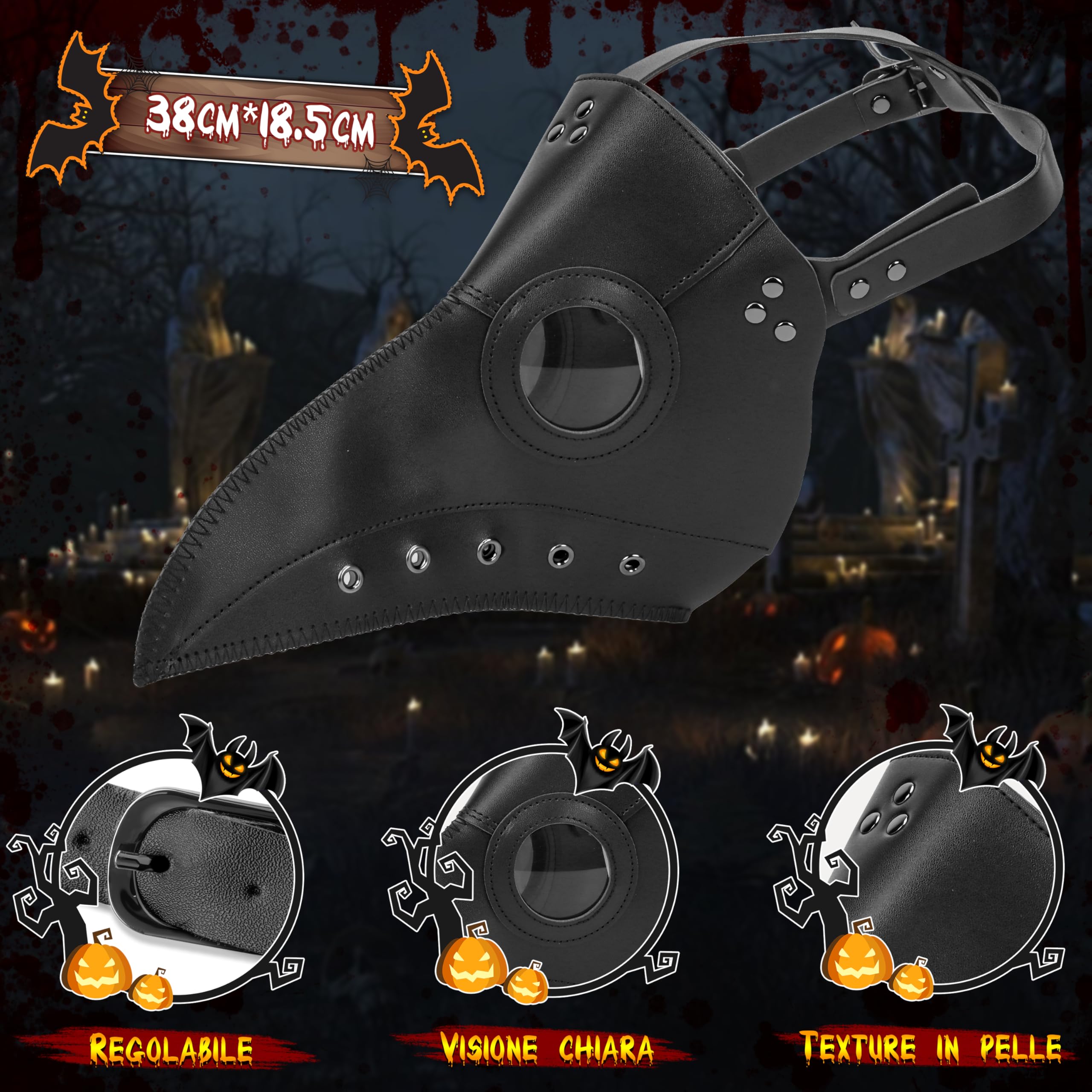 MOMOSTAR Medico Della Peste Costume per Bambini, Halloween Costume Pestdottore con Maschera del Medico Della Peste, Medievale Plague Doctor Costume per Halloween Carnevali Cosplay