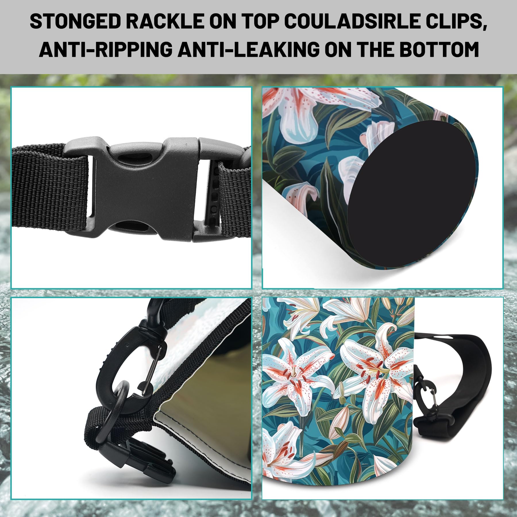 Bolsa seca impermeable, mochila impermeable con diseño de lirio de flores de 5 L/10 L/20 L, bolsas flotantes y ligeras para kayak, canotaje, pesca, natación y campamento con funda impermeable