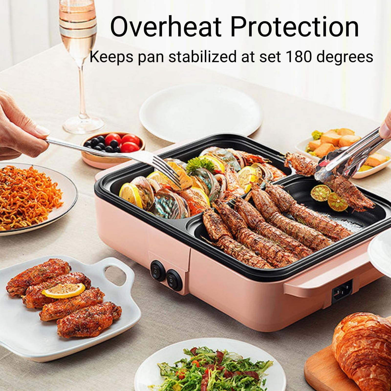 Topyond 1200W Hotpot Y Parrilla Eléctrica, Barbacoa Eléctrica 2 En 1, Mini Sarten Electrica, Hot Pot Para 2 Personas, 220V Barbacoa Electrica Sin Humo para Dormitorio/Camping/Hogar