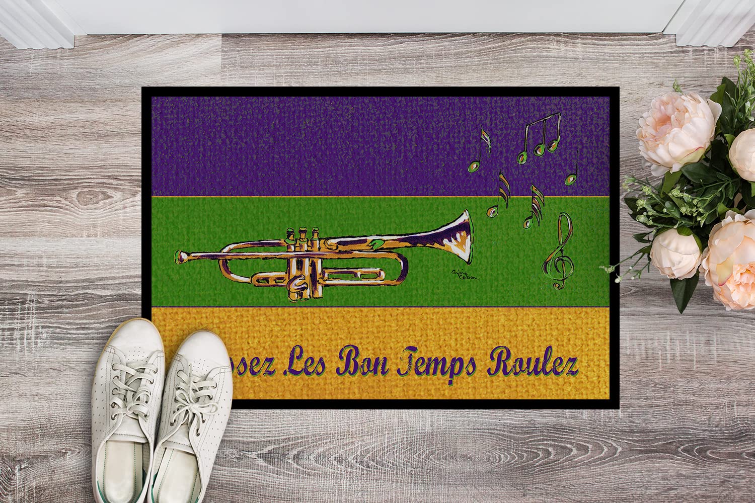 Caroline's Treasures 8382JMAT Mardi Gras Doormat 24x36 Front Door Mat Indoor Outdoor Rugs for Entryway, Non Slip Washable Low Pile, 24H X 36W