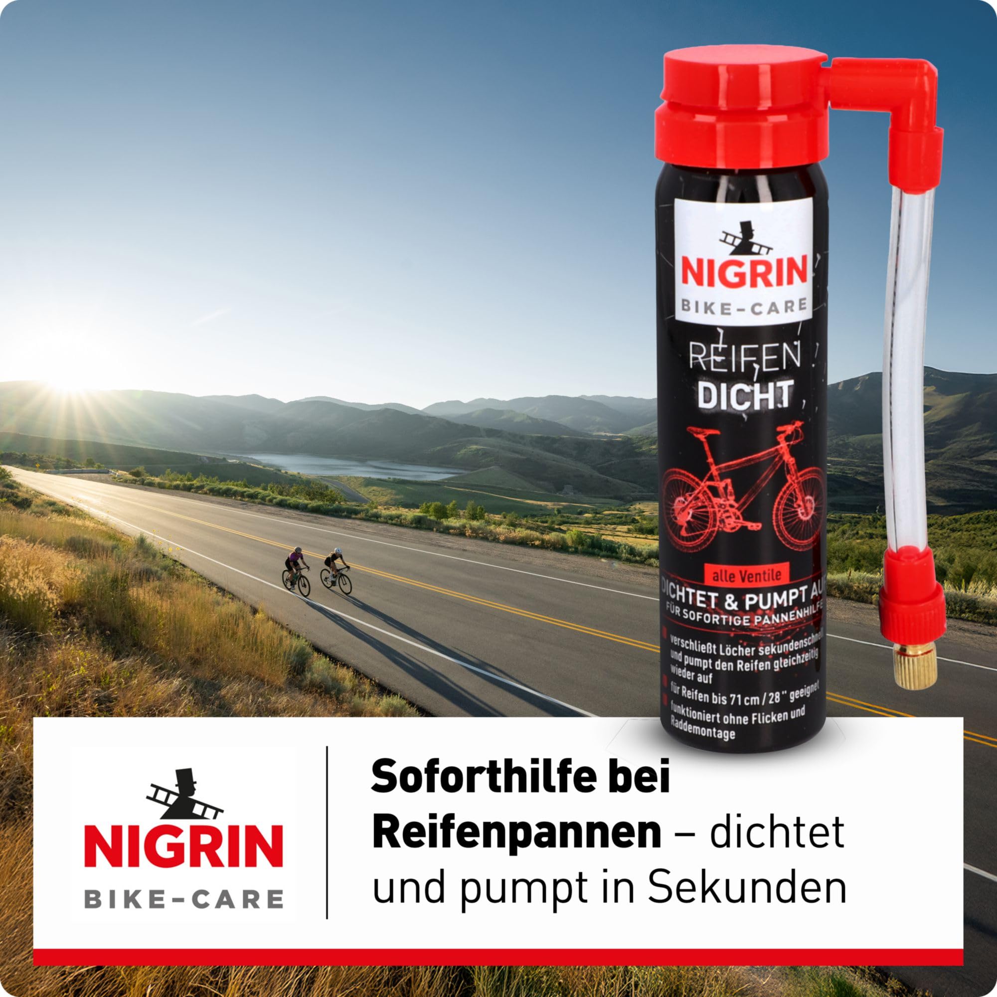 NIGRIN Fahrrad Reifendicht, sofortige Pannenhilfe, geeignet für alle gängingen Ventile, 75 ml - 2