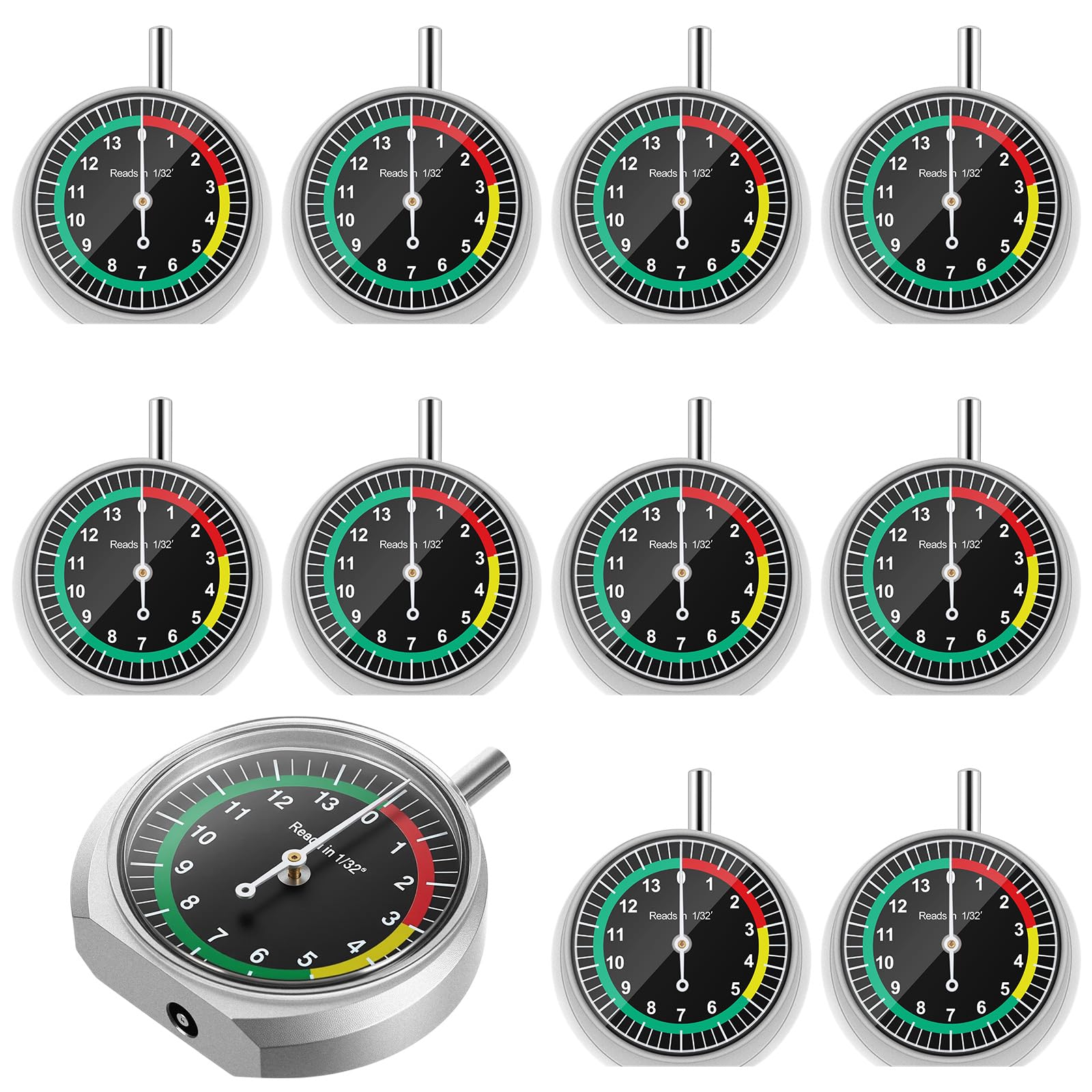 Tallew 10 Pcs Tire Tread Depth Gauge in 32nds Dial Type with Color Coded Easy Reading Tire Tread Gauge Professional Tool for Motorcycle Car Truck Bus,