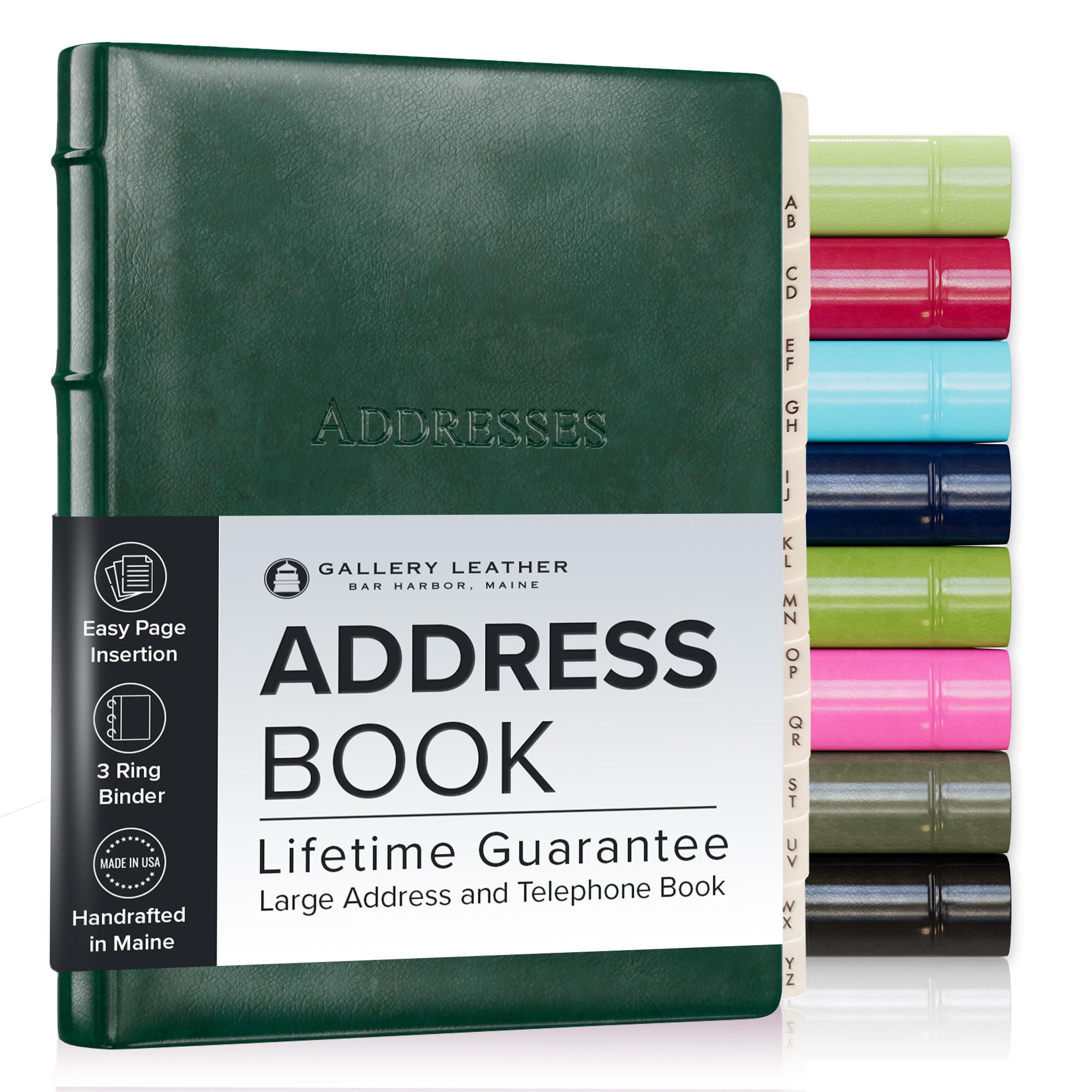 Gallery Leather Grand carnet d'adresses avec onglets alphabétiques jusqu'à 480 enregistrements, carnet de notes à couverture rigide, carnet de téléphone et d'adresses – 22,9 x 17,8 cm, adresse de