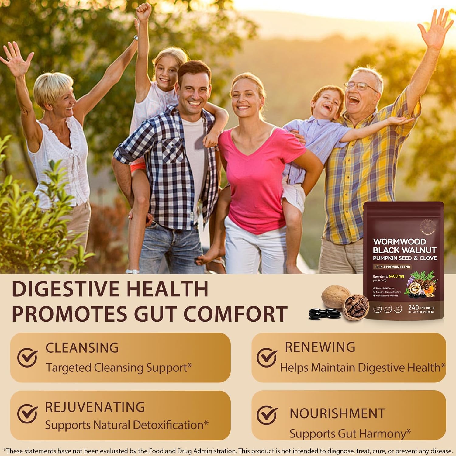 Wormwood Black Walnut Clove Cleanse For Adults, 18-Herb Bota...