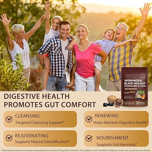 Miniatura 4 de Wormwood Black Walnut Clove Cleanse for Adults, 18-Herb Botanical Blend for Digestive & Intestinal Balance, with Pumpkin Seed, Turmeric, Garlic &