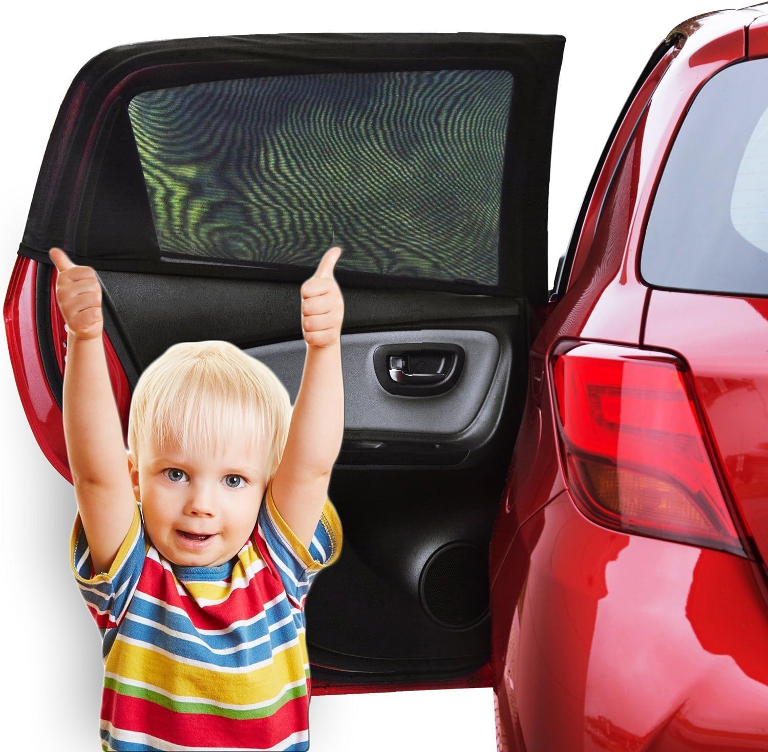 Car Window Shade (2 Pack) - Car Sun Shade Baby with UV Protection for Your Kids, Dog - Car Window Sun Cover Without Clings or Suction Cups - Fits Most Cars