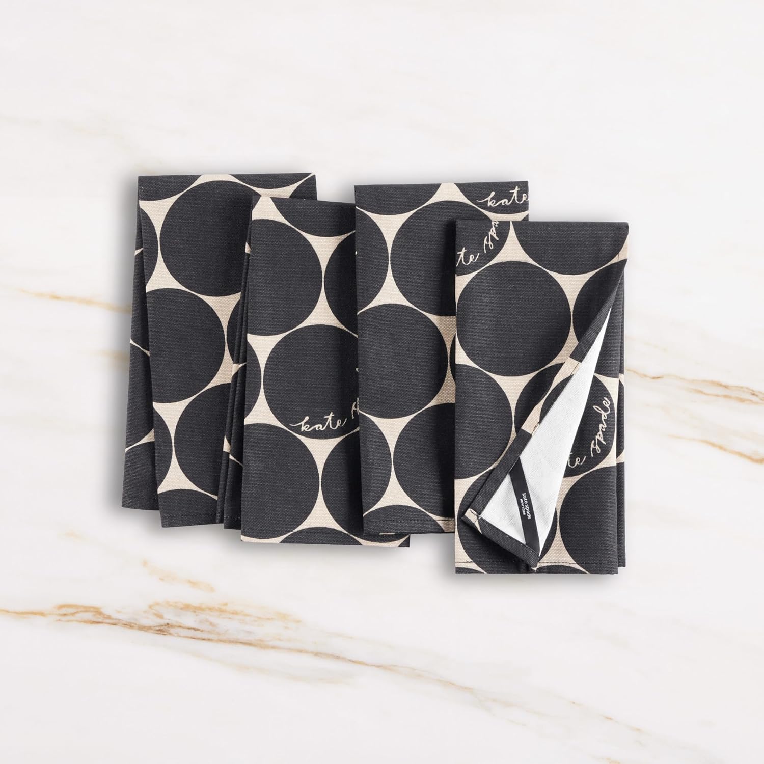 Kate Spade New York Joy Dot Cloth Napkins 4-Pack Set, 100% Cotton, Machine Washable, Black/Beige, 20"x20"