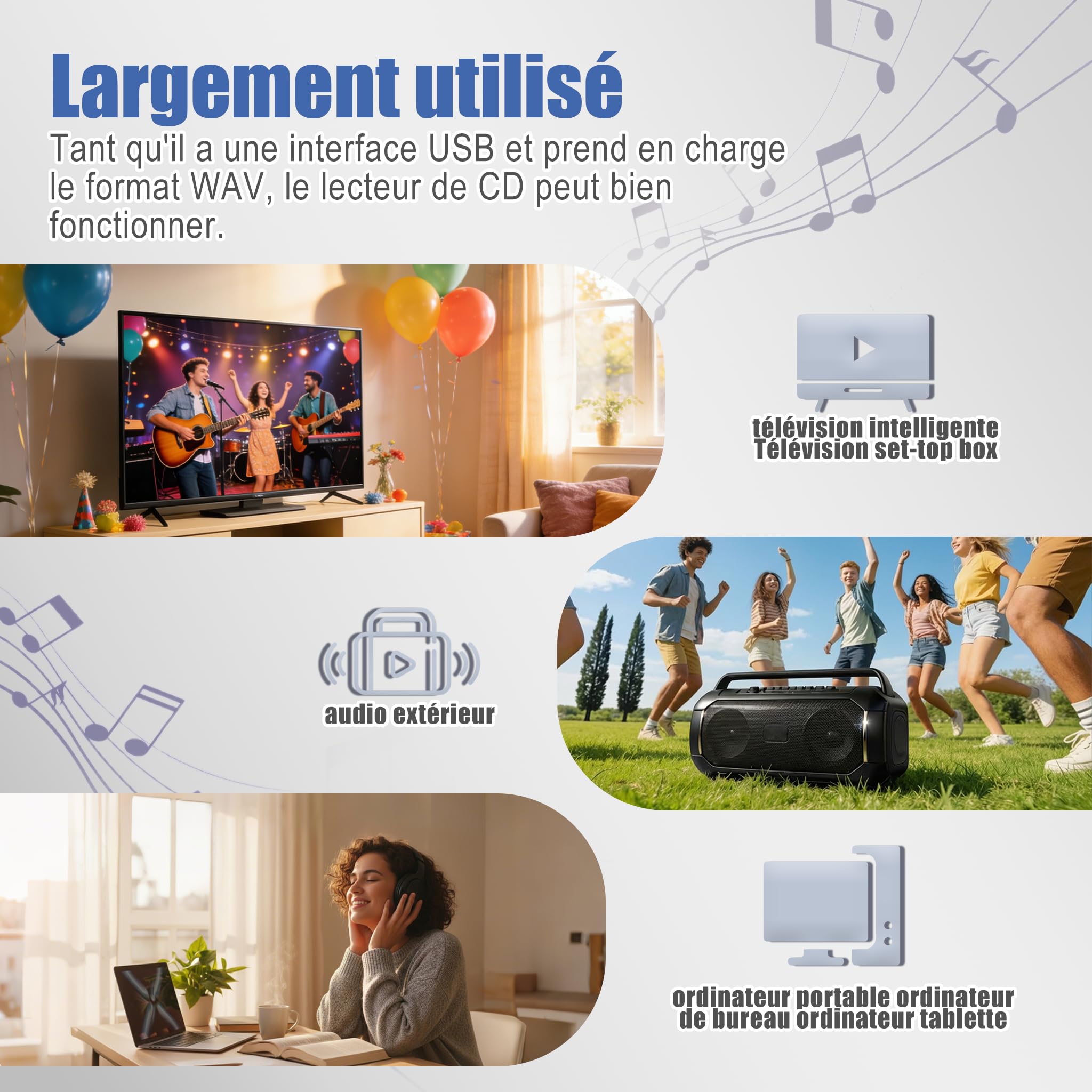 Lecteur CD pour Voiture avec Protection Antichoc en Silicone – Lecteur CD Portable Externe avec USB Rallonge CD Player Voiture pour PC TV Haut-parleurs Externes